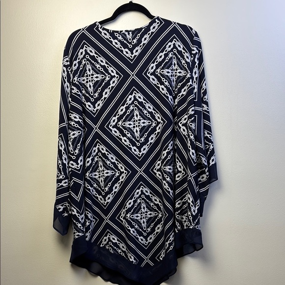 Joseph Ribkoff navy blue and White Asymmetrical Blouse - Picture 3 of 4